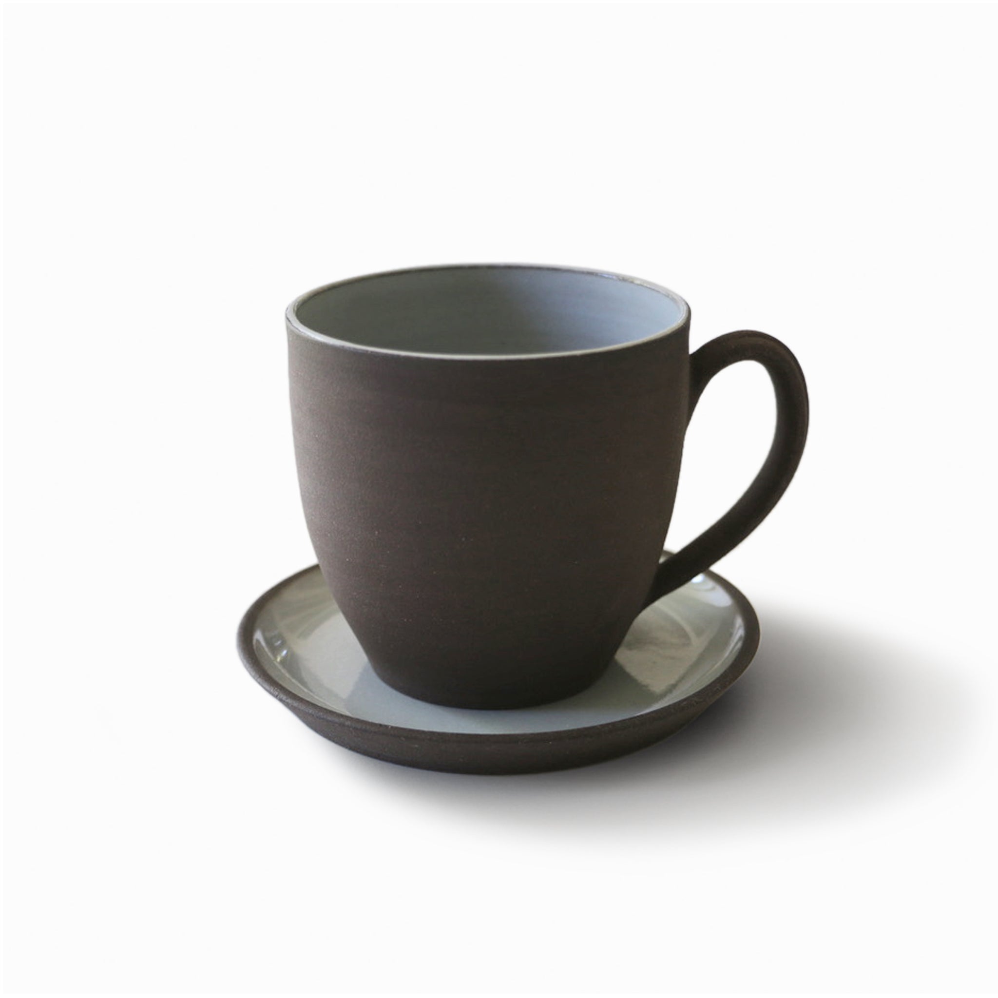 tasse à café/thé en grès brun chocolat avec soucoupe