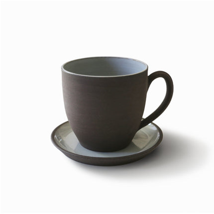 chocolate brown sandstone stoneware coffee/tea cup with saucer